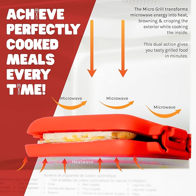 Classic™ Microwave Sandwich Maker, Microwave Grill, Toaster, 3 Minute Grilled Cheese Sandwich Maker, Thick Silicone Cover, Safe Food Grade, Panini Press, Dishwasher Safe (Red, Regular)