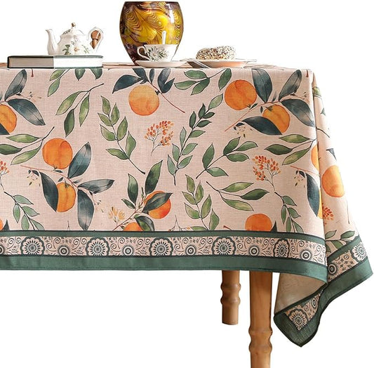 patdrea Designer Vintage Linen Rectangle Table Cloth,Framhouse Oranges and Leaves Pattern French Tablecloth,Fall Decor Cover for Kitchen Dining Christmas,Thanksgiving,55"x87"-Palladin a