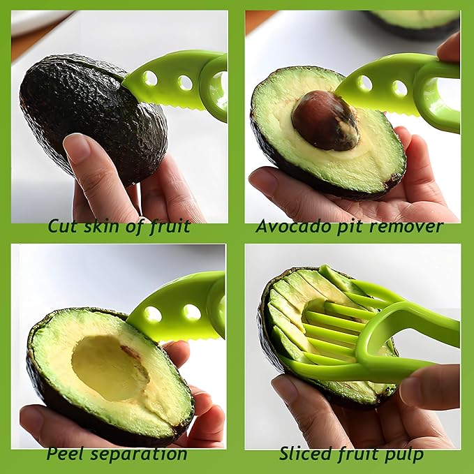 Avocado Slicer Tool 3 in 1, Avocado Pit Remover Kitchen Gadgets, Avocado Corer Tool, Fruit & Avocado Peeler Tools, Green