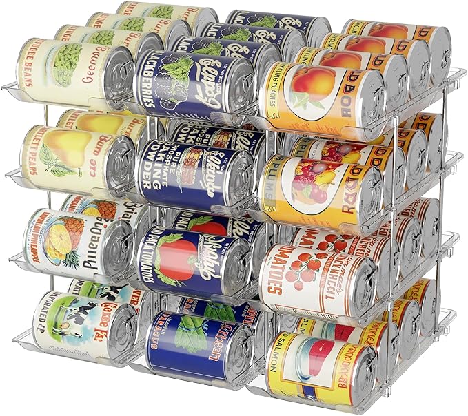 LXLXXL Can Organizer For Pantry Canned Food Goods Organizer For Cabinet Clear Automatic Rolling Can Storage Organizer Pantry Holders Rack, Holds Up to 48 Cans
