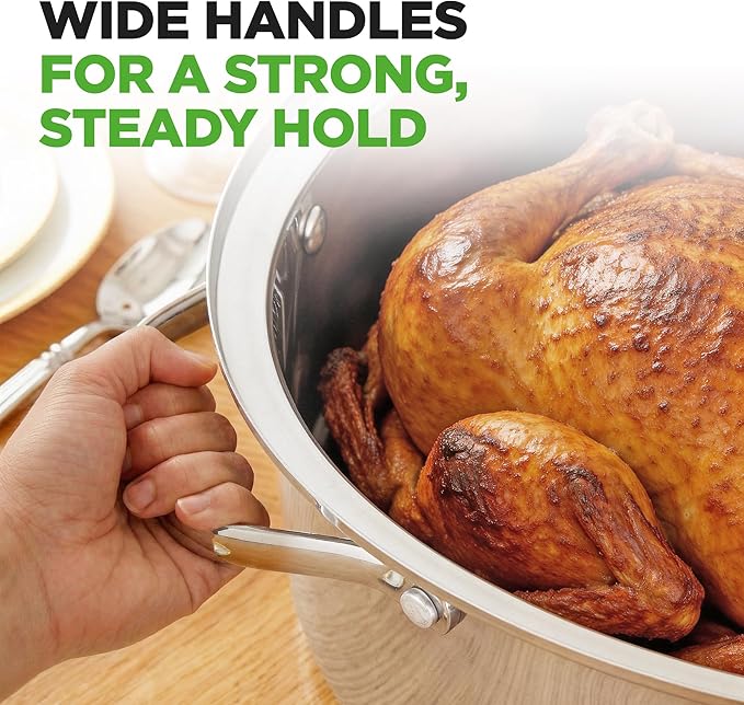 NutriChef 20" Oval Roasting Pan with Rack and Lid - Premium Stainless Steel Roaster Dish w/ Wide Handles & Removable Rack, Multi-Use Cookware for Turkey, Chicken, Stews, & More - Dishwasher Safe