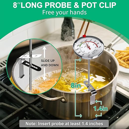 BOMATA Waterproof IP67 Candy Thermometer with Pot Clip, Deep Fry Oil Thermometer with Upgraded 2.5in Large Display for Cooking, Food, Turkey, BBQ, Grill... Mth400