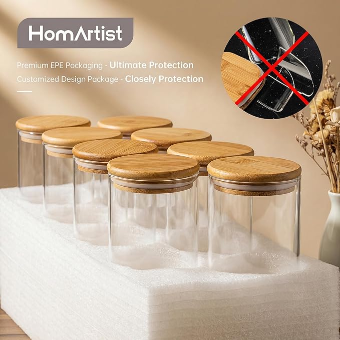 HomArtist Large Glass Flour and Sugar Containers 180oz x2 [Set of 2], Glass Food Storage Containers with Bamboo Lids, Glass Jar with Airtight Lids for Spaghetti Pasta,Rice,Cereal,Candy,Coffee, Oat