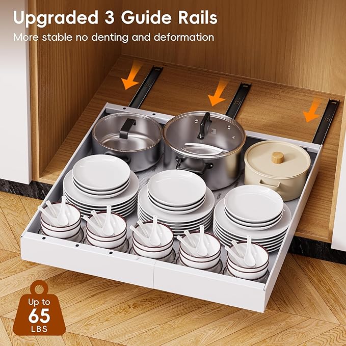 OneDream 4 Pack Pull Out Cabinet Organizer, 21" Deep Slide Out Drawers for Kitchen Cabinets, No Drill Adhesive Pull Out Drawers for Cabinets, Roll Out Shelves Adjustable Width 12.05"-20.4"
