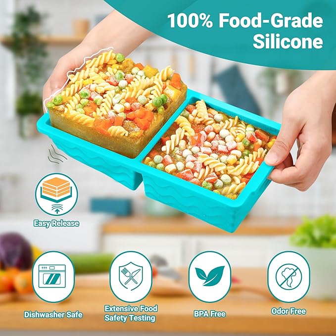 Aopigavi Silicone Freezer Tray with Lid – 2-Cup Soup Freezer Container Molds, Large Ice Cube Trays for Freezing Soup, Sauce & Broth, Meal Prep & Food Storage – Oven & Dishwasher Safe, 2-Pack