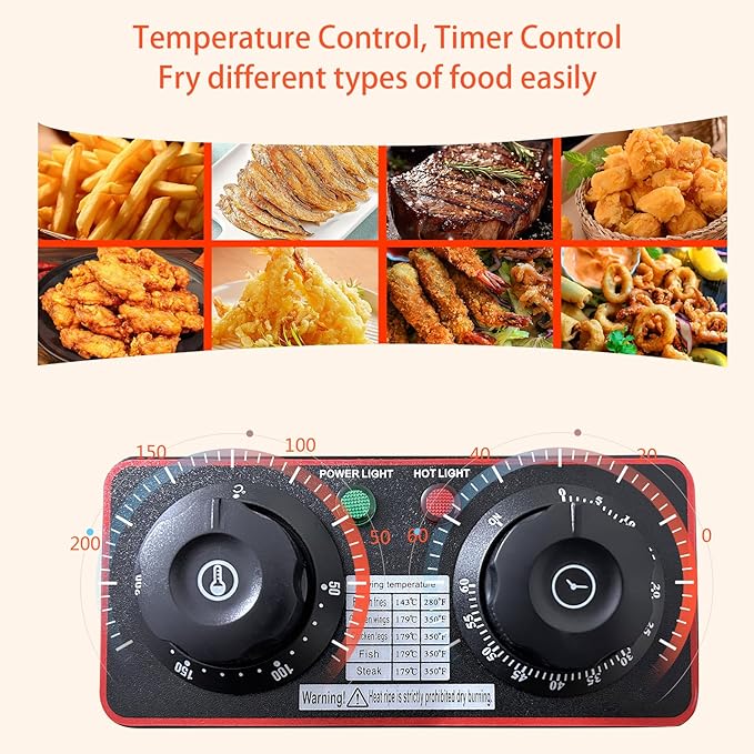 3L Deep Fryer with Basket for Home, 1300W Electric Small Deep Fryer with Temperature Control, Timer Control, View Window Lid, Stainless Steel Body for Restaurant Use