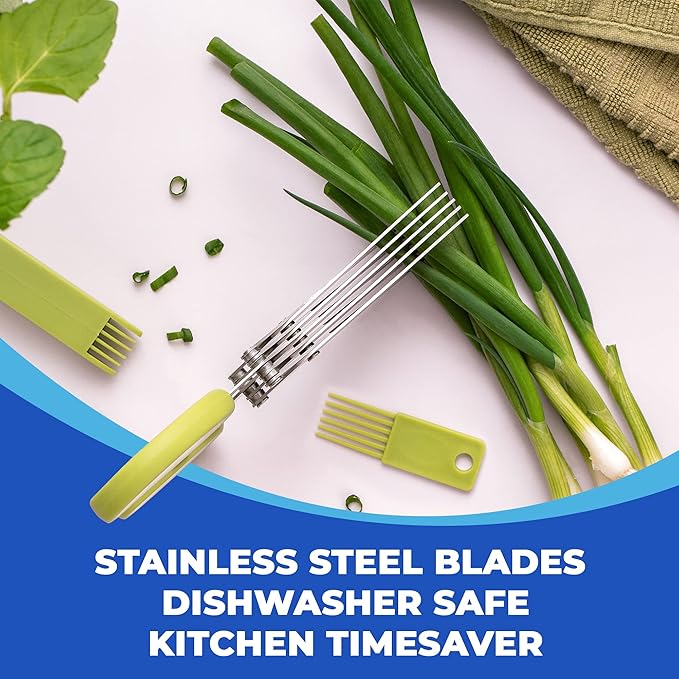 Jenaluca 5 Blade Herb Scissors - Salad Scissors - Cut & Chop Fresh Herbs & Leafy Greens - Stainless Steel Kitchen Shear Set with Cleaning Comb & Safety Cover - Kitchen Gadget - Black