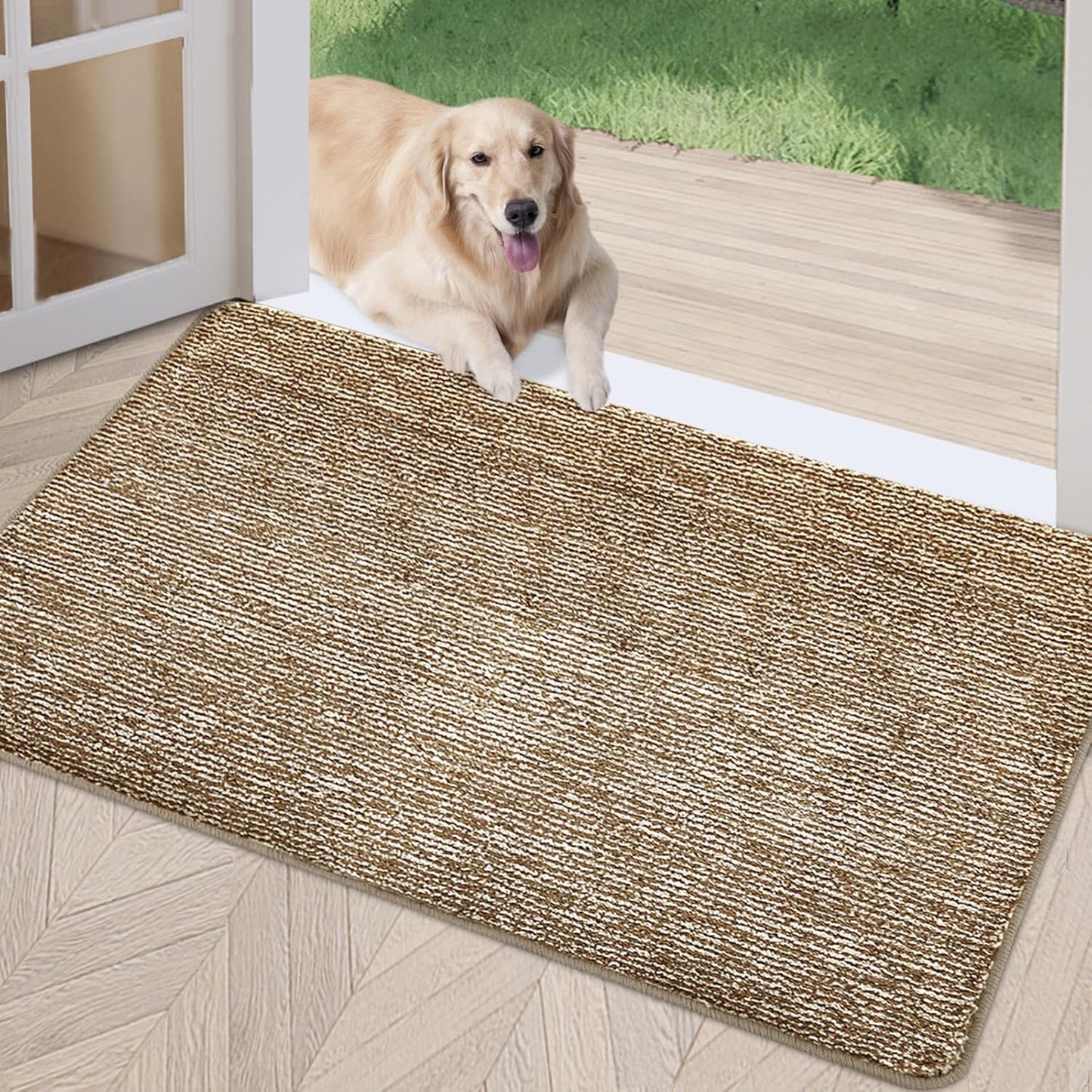 REFETONE Indoor Doormat, Front Door Mat 24"x36" Absorbent Rubber Backing Non Slip Back Door Mats, Washable Low-Profile Inside Floor Mat Door Rugs for Entryway, Resist Dirt Mud Mat for Dogs, Coffee