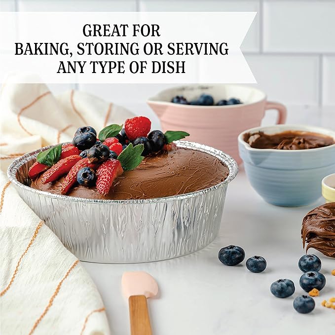 PLASTICPRO 8'' Inch Round Tin Foil Pans Disposable Aluminum, Deep Freezer & Oven Safe - For Baking, Cooking, Storage, Roasting, & Reheating, Pack of 50