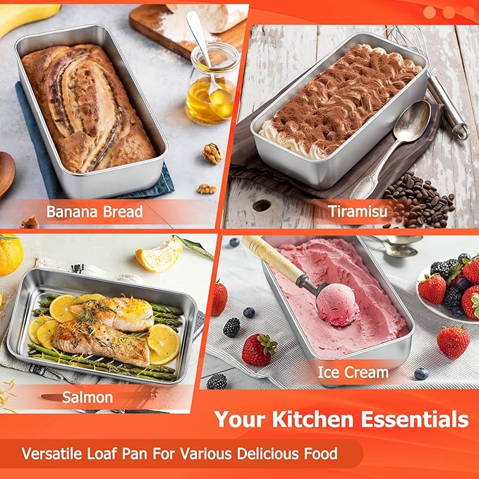 TeamFar Loaf Pans for Baking Bread, 9 × 5 Inch Stainless Steel Loaf Bread Pans Tins for Homemade Brownies, Healthy & Sturdy, Oven & Dishwasher Safe - Set of 2