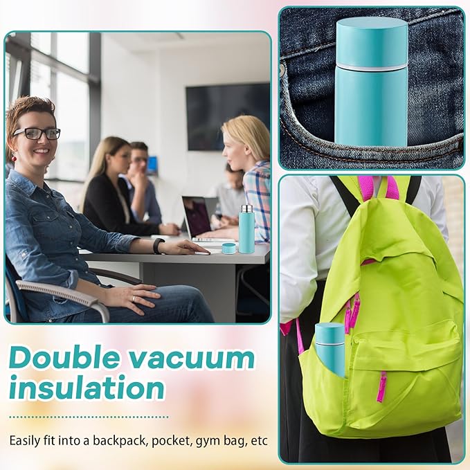 Irenare 5oz Mini Water Bottle Mini Insulated Stainless Steel Bottle Purse Water Bottle Cute Leak Proof Flask Keeps Drink Cold and Hot for Purse Women(Blue,1 Piece)