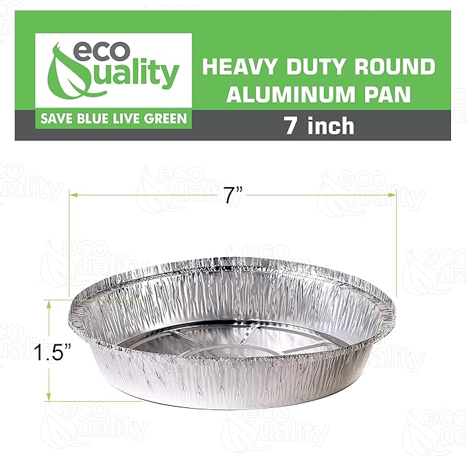 EcoQuality 7" Round Aluminum Foil Pans - Disposable Containers with Foldable Walls for Pie Baking, Cooking, Serving, Reheating, and Storing - Freezer and Oven Safe Tart Pan 500 Pack