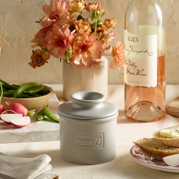 Butter Bell - The Original Butter Bell crock by L Tremain, a Countertop French Ceramic Butter Dish Keeper for Spreadable Butter, Café Matte Collection, Stone