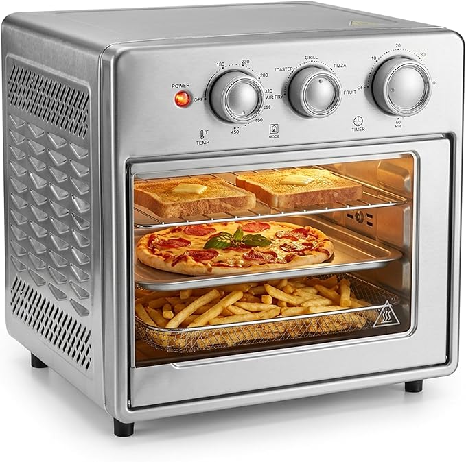 Simple Deluxe 16.9QT Air Fryer Toaster Oven Combo, 5-in-1 Countertop Convection Oven with Air Fry, Grill, Bake, Dehydrate, Up to 450°F, Stainless Steel