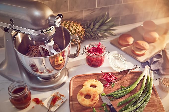 KitchenAid Artisan Series 5 Quart Tilt Head Stand Mixer with Pouring Shield KSM150PS, Contour Silver, Zinc