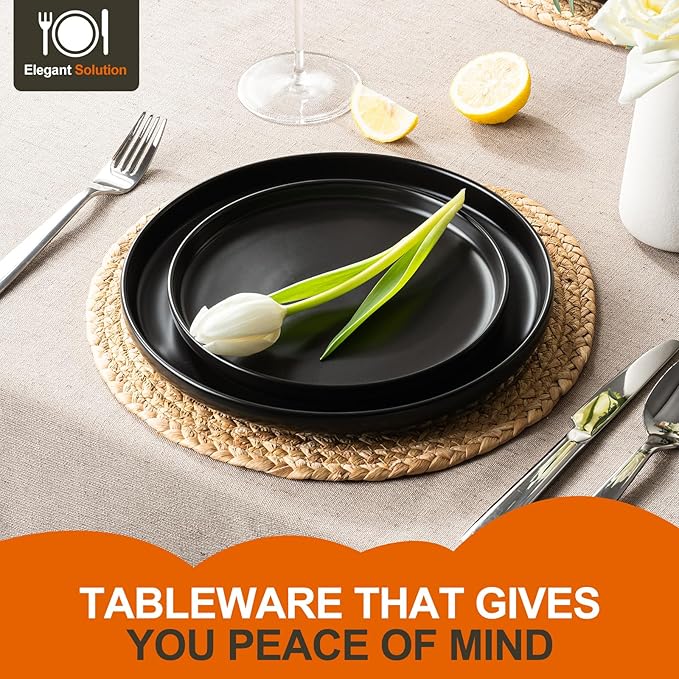 EWFEN Plates and Bowls Sets, 12 Pieces Ceramic Dinnerware Set for 4, Stoneware Dishware Dishes Set, Scratch Resistant Dishes Set, Dishwasher & Microwave Safe, Black