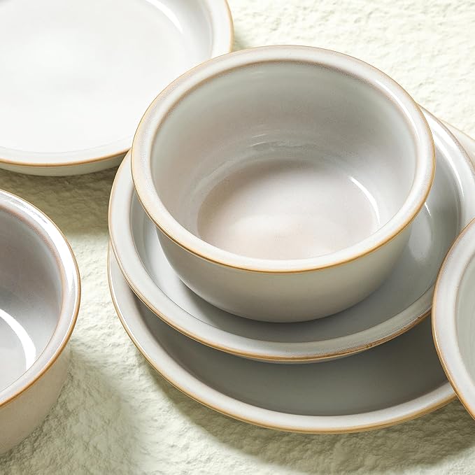 Stone Lain Slate 24-Piece Dinnerware Set Stoneware, Plates and Bowls Set, Dishwasher and Microwave Safe, Dish Set for 8, White