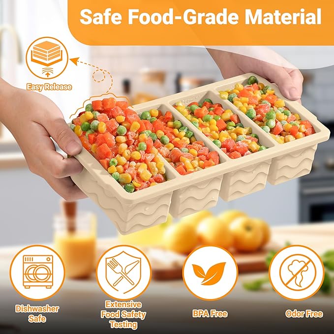 Silicone Freezer Molds for Soup with Lid, 1-Cup & 2-Cup Large Ice Cube Trays Food Storage Containers for Meal Prep, Freeze 500mL/250mL/125mL Portions – 2 Pack