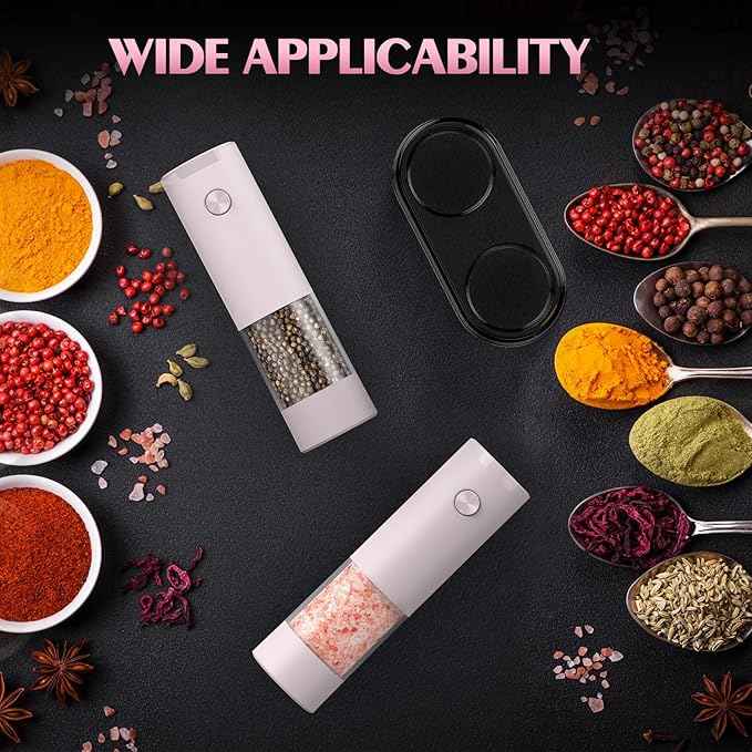 Salt and Pepper Grinder Set Birthday Gifts for Mom Automatic Battery Upgraded Larger Capacity Pink Salt Pepper Set New Apartment Gifts for Housewarming Cooking Gift
