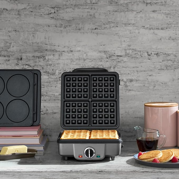 Cuisinart Belgian Waffle Maker with Pancake, Nonstick Plates, 6 Browning Levels, Ready Indicator Lights, Temperature Control, Deep Waffle Pockets, Brushed Stainless, WAF-300NAS