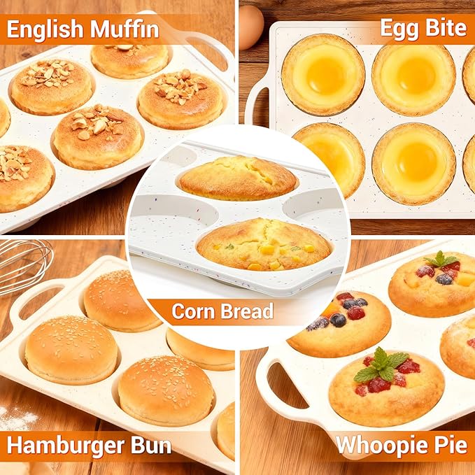 FUNBAKY Muffin Top Pan Non Stick, 4 Inch Metal Frame Silicone Egg Molds for breakfast sandwiches, Whoopie Pies, Egg Bites, English Muffins, 2 Pcs Confetti