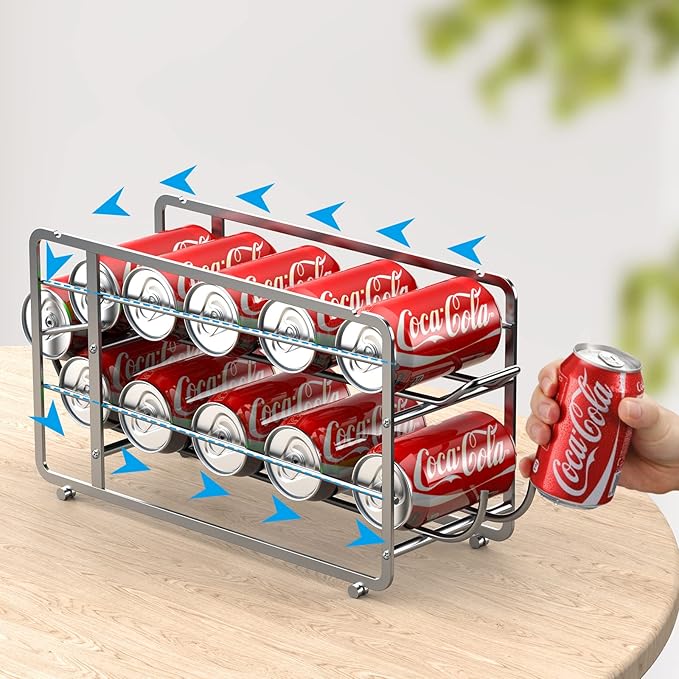 Canyave Soda Can Organizer Storage Rack, 2 Pack Stackable Beverage Soda Can Dispenser Organizer Holder for Refrigerator, Cabinet, Pantry (Silver)