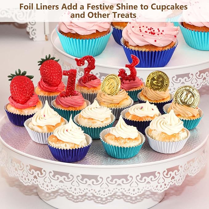 Gifbera 300-Count Mini Foil Cupcake Liners Metallic Muffin Liners Baking Cups, Aqua