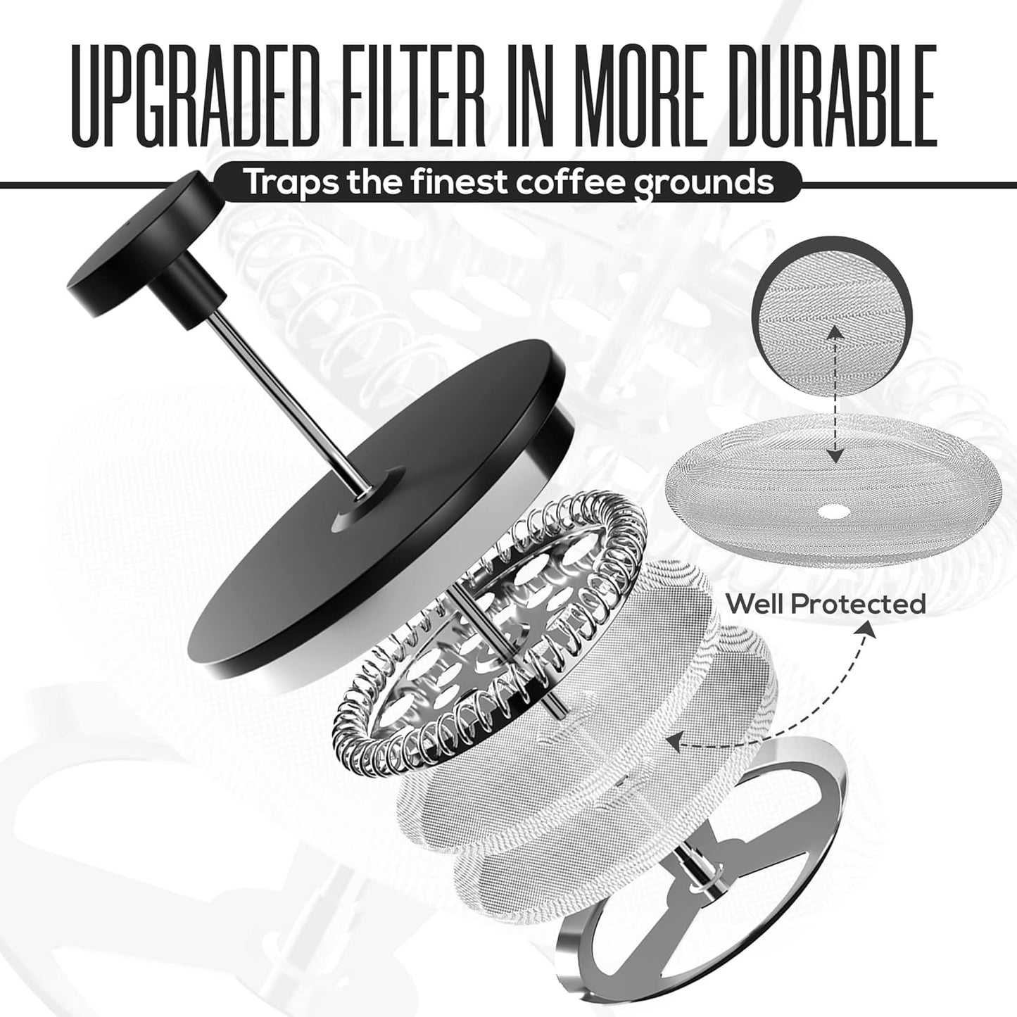Utopia Kitchen Stainless Steel French Press Coffee Maker 50 Oz, French Press Tea Maker, Cold Brew Portable Travel Coffee Presses, Tea Press Gifts Black
