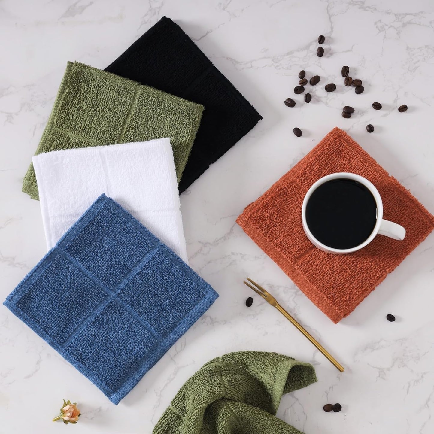 Glynniss Dishcloths Kitchen Highly Absorbent Dish Rags 100% Cotton Dish Cloths for Washing Dishes, Cleaning (Middle Blue White, 11x11)