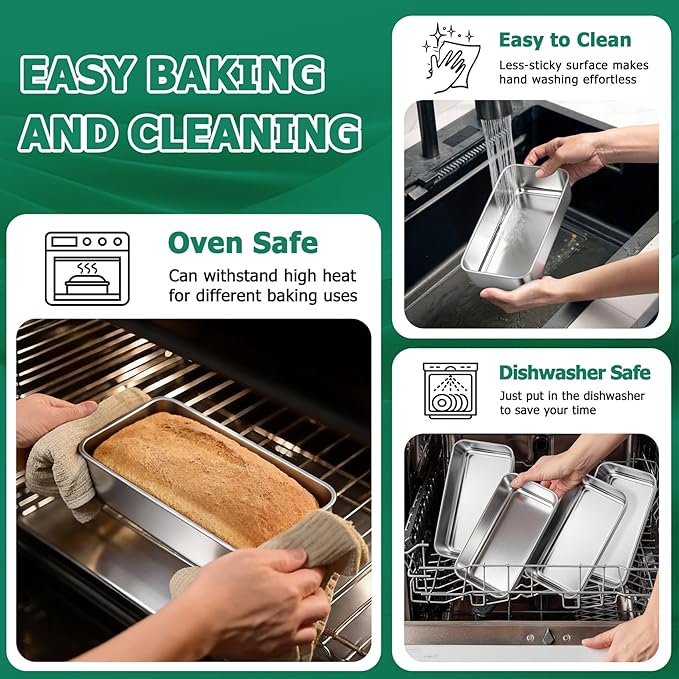 TeamFar Loaf Pans for Baking, 9 x 5 Inch Stainless Steel Loaf Bread Pans Tins for Homemade Bread/Brownies, Healthy & Sturdy, Oven & Dishwasher Safe - Set of 10
