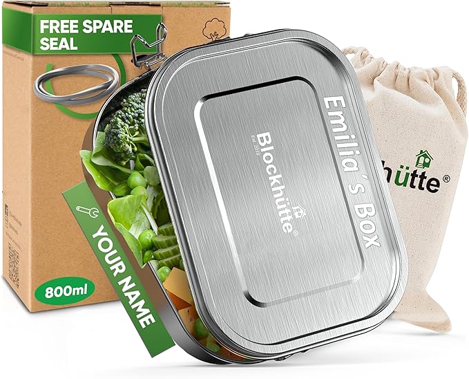 Blockhütte Personalized Stainless Steel Lunch Box for Kids I 27oz I Bento Box Custom Name I Metal Lunchbox I Non-Toxic, Eco-Friendly, Leakproof Lunch Container Adults I Personalized Gifts for men