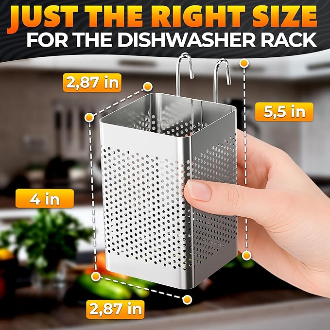 Dishwasher Chopstick Basket – 2.75" x 2.75" x 3.93" Stainless Steel Utensil Holder, Rust-Resistance Chopstick Holder for Dishwasher Basket – Hanging Caddy for Organizing Chopsticks, Straws & Teaspoons