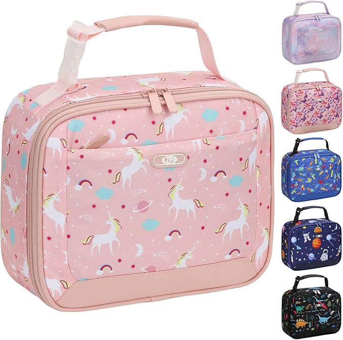 Lunch Box Kids Insulated Lunch Bag for Boys Girls Cute Reusable Lunch Tote Bag Waterproof Portable Thermal Lunch Box Kids for School Picnic Travel Pink Unicorns