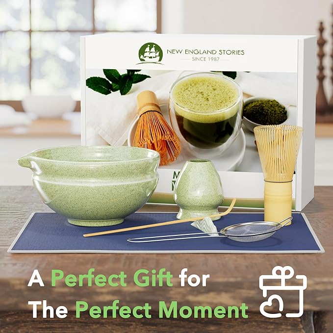 Matcha Whisk Set, Perfect Matcha Kit for Matcha Lovers Includes Ceramic Bowl, Bamboo Whisk, Holder, Scoop, Sifter & Cloth - 7 Pcs Matcha Kit