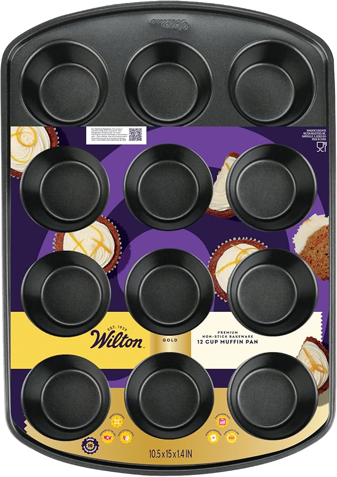 Wilton Gold Non-Stick 12 -Cup Muffin Pan,Stainless Steel Bakeware,Made without PFAS,10.5 x 15 x 1.4 in,Packaging May Vary,(Pack of 6)