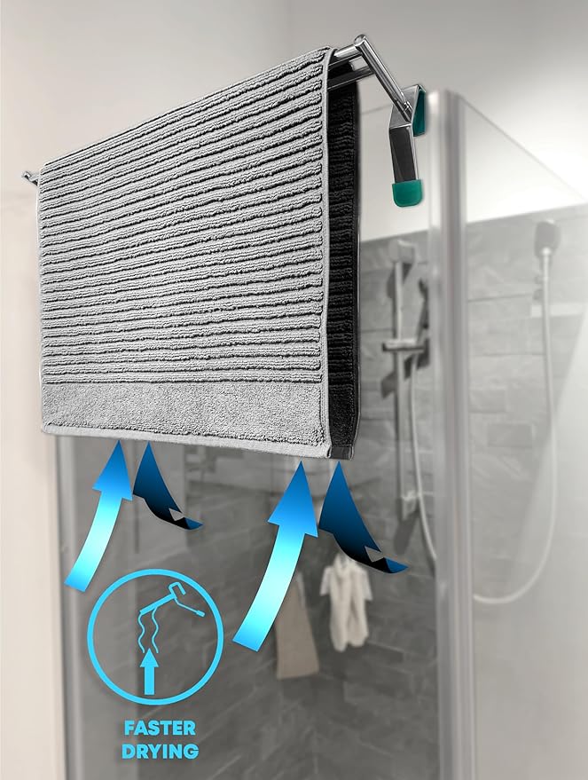 Bathroom Towel Bar Extender, The Magic Bar, Doubles Your Towel Space Fits Almost Any Towel Bar or Shower Walls, Faster Drying, No Tools Required, Expands from 14.5 to 25.5 Inches, Chrome (Double)