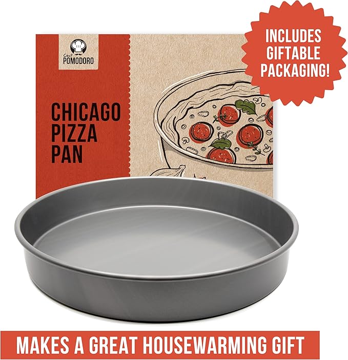 Chef Pomodoro Chicago Deep Dish Pizza Pan 12 Inch, Hard Anodized Aluminum Pizza Pan for Oven, Pre-Seasoned Bakeware Kitchenware, Non-Stick Round Pizza Pans (12-Inch)