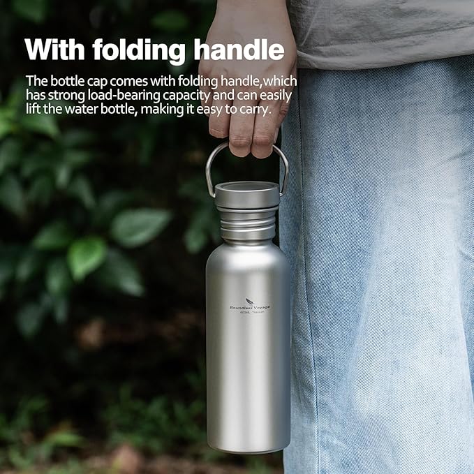 Boundless Voyage Titanium Water Bottle with Lid Wide Mouth Leak-Proof Reusable Sport Drinking Bottle for Camping Hiking Picnic Climbing Running Tea Coffee (600ml)