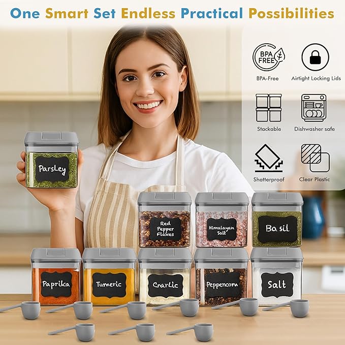 Shazo 9 PC Airtight Food Storage Containers - BPA Free Clear Plastic Snack & Spice Containers with Easy Lock Lids - Kitchen and Pantry Organization for Herbs, Coffee, Tea - 0.5L / 2.1 Cups