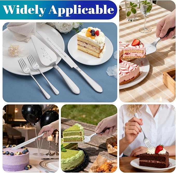 Eisinly Cake Cutting Set for Wedding, Elegant Cake Knife and Server Set with Stainless Steel Forks, Cake Cutter and Pie Spatula for Couples Wedding Registry, Engagements, Anniversary, 4 Pcs, Silver