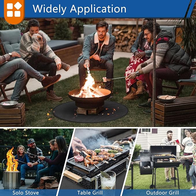 Round Under Grill Mat for Outdoor Grill, 48 Inch Anti-Slip BBQ Floor Mats, Easy to Clean Reusable Fireproof Grill Pad, Oil-Proof Waterproof Protector for Deck Fireplace Pit Mat Black