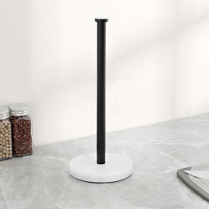 KES Black Paper Towel Holder Countertop, Kitchen Stand Paper Towel Roll Holders with Natural Marble Base SUS304 Stainless Steel for Standard or Jumbo Rolls Matte Black, KPH100S14B-BK