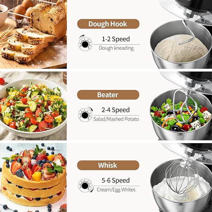 1500W 8.45QT Stand Mixer, 6-Speed Electric Dough Mixer with Whisk, Dough Hook & Beater, Large Capacity Kitchen Mixer for Baking Bread, Cakes, Salad and Cookies (Black)