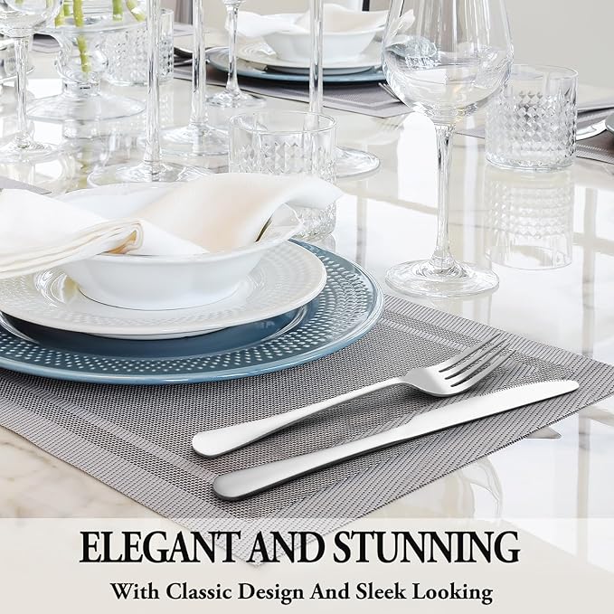 24 Pcs Silverware Set with Steak Knives Service for 4,Stainless Steel Flatware Set,Mirror Polished Cutlery Utensil Sets,Home Kitchen Eating Tableware,Include Fork Knife Spoon,Dishwasher Safe