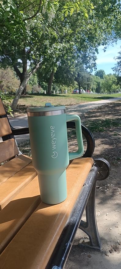 40oz Tumbler with Handle, Flip Straw, and Leak-Proof Lid – Stainless Steel Double Wall Insulated Travel Mug (Jade Green)