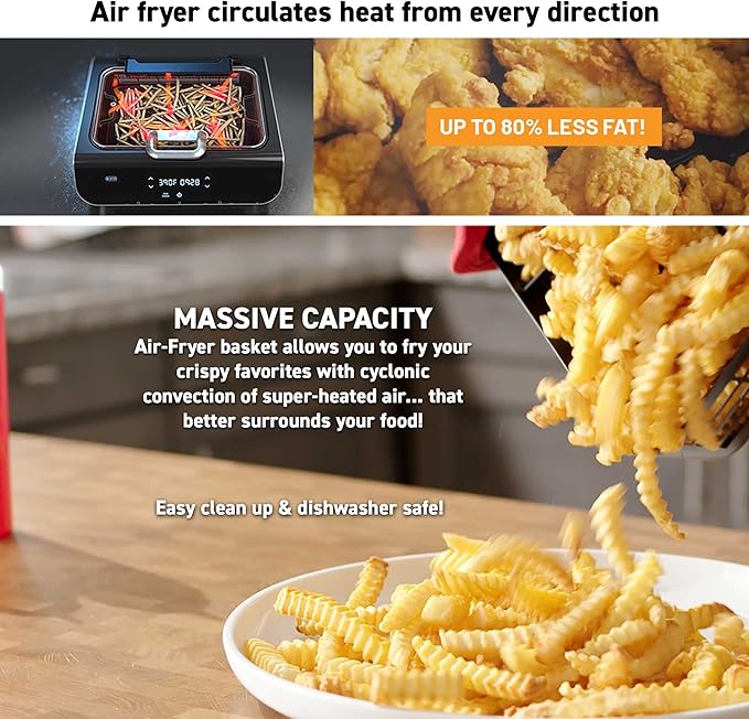 Gourmia Smokeless Indoor Grill & Air Fryer raclette grill with Smoke Extracting Technology Extra-Large Nonstick Cooking electric grill indoor Korean BBQ Style 6 Quart FoodStation™