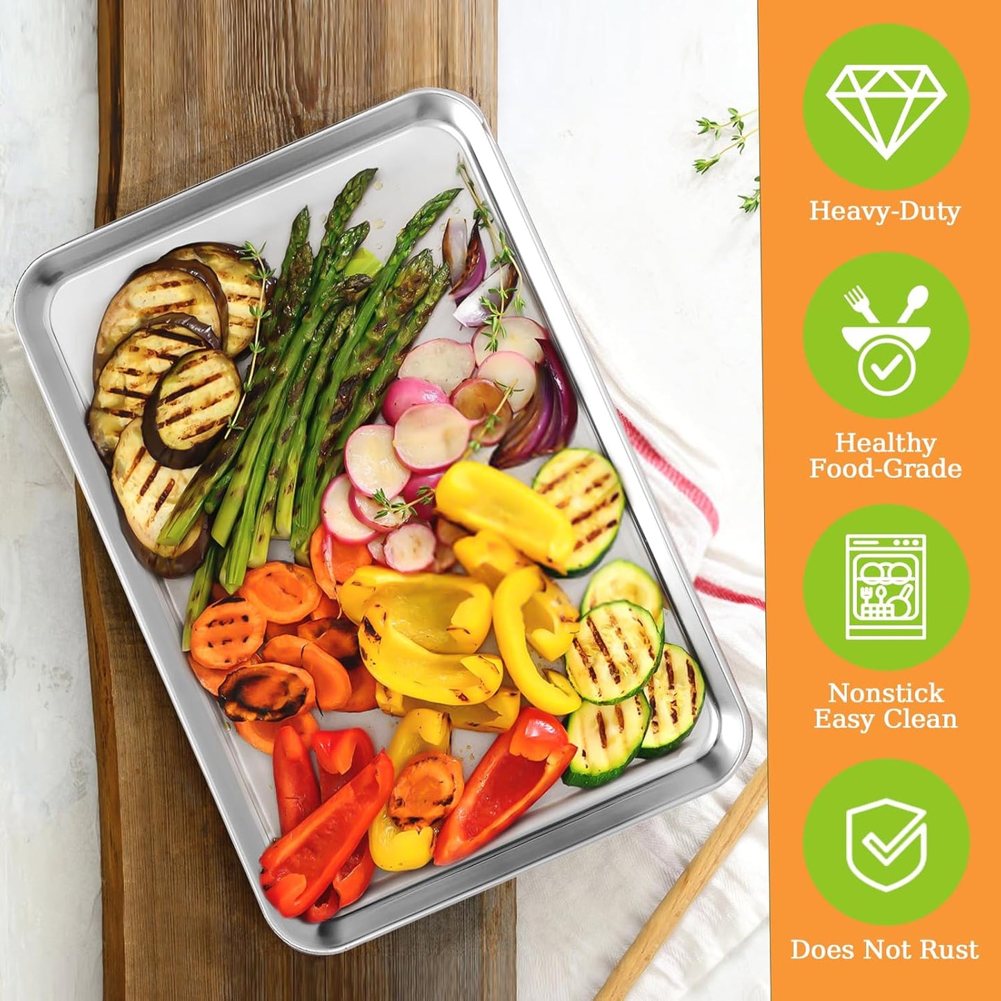 CEKEE Stainless Steel Baking Sheet Set of 2, Cookie Sheet for Baking Pan Tray, Toaster Oven Baking Pan Set, Rectangle Size 16 x 12 x 1 inch, Non Toxic, Mirror Finish & Rust Free, Dishwasher Safe