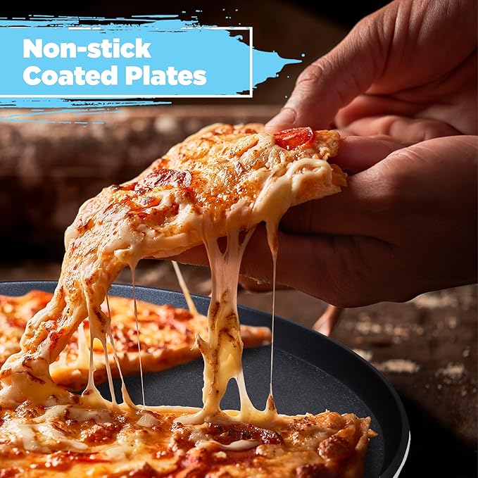 Courant Pizza Maker 12-inch Pizzas Machine, Newly improved Cool-touch Handle Non-Stick plates Pizza oven & Calzone Maker, Electric Countertop Oven for Home or School, 12” Indoor Grill/Griddle, Gray
