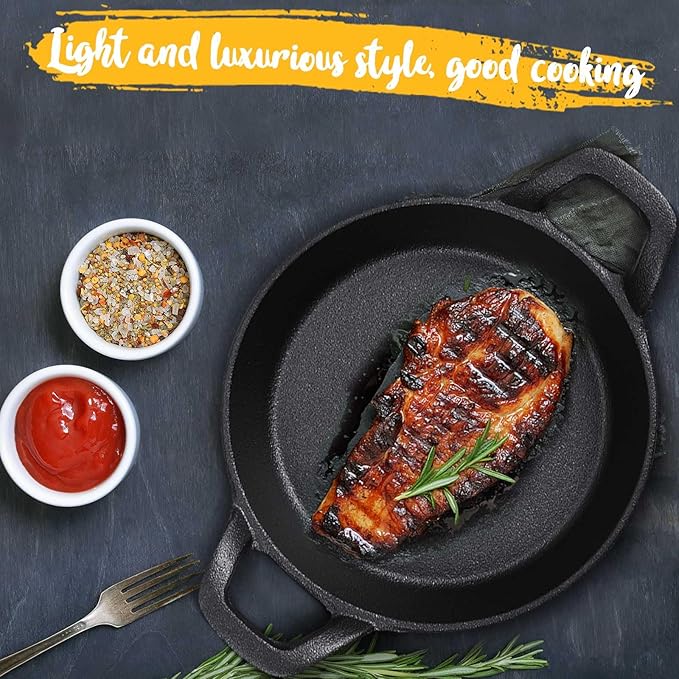 Mini Cast Iron Skillets 6.3 x 6.3 x 1.5 Inch Cast Iron Pan Small Ramekin Set Black Casserole Dish Cookware Oven Safe Mini Skillets for Kitchen Indoor Outdoor Picnic (6 Pack)