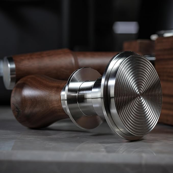 Walnut Espresso Set - 58mm Espresso Tools, Blind Coffee Shaker, 30lb Tamper, Coffee Leveler, Handleless Milk Pitcher, Dosing Cup and RDT Sprayer